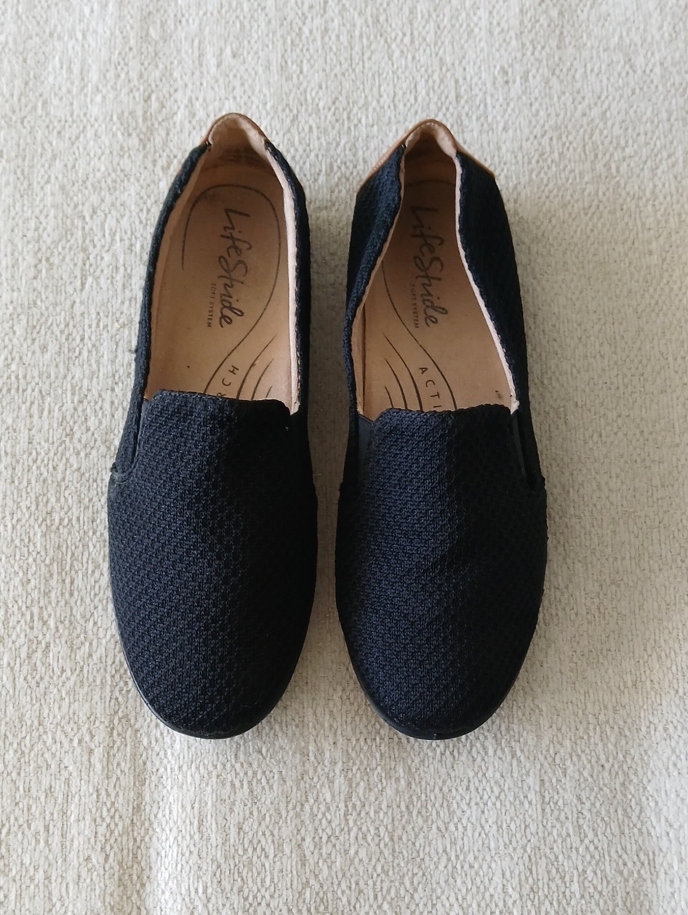 •LIFE STRIDE• Black Knit Slip-On Loafers for Women